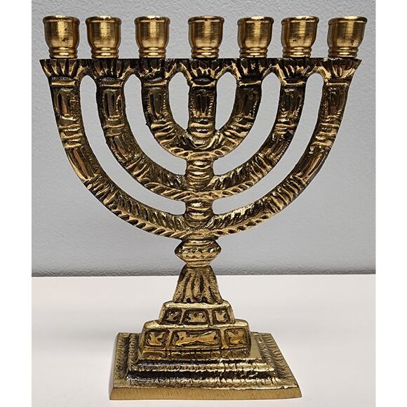 2 Vintage Brass Mini Menorahs 7-Candle SHALOM JERUSALEM Judaica Decor - Picture 9 of 15